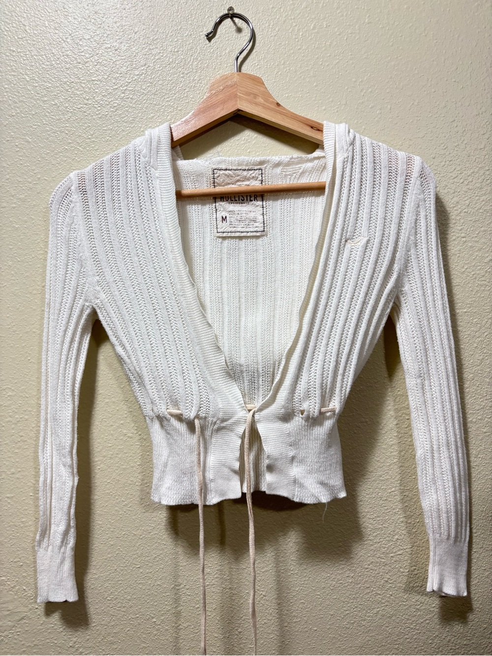 Hollister Cropped Ivory Ribbed Tie-Front Women's Top